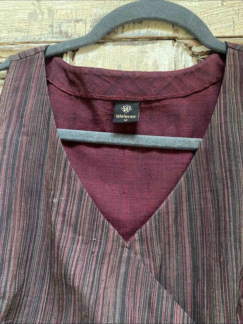 Boho Double Layered Burgundy Striped Wrap Dress, Lightweight Material, Size M - Picture 3 of 9